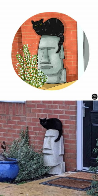 Illustration de l'article : 20 photos de chats transformées en illustrations comiques