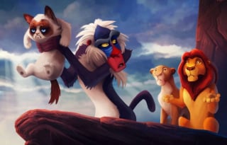 Illustration de l'article : 13 illustrations mettant en scène la célèbre Grumpy Cat dans des films Disney