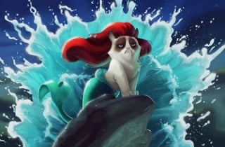 Illustration de l'article : 13 illustrations mettant en scène la célèbre Grumpy Cat dans des films Disney