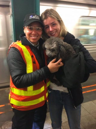 Illustration de l'article : Des agents explorent les voies sombres du métro pour essayer de retrouver un petit chien blessé