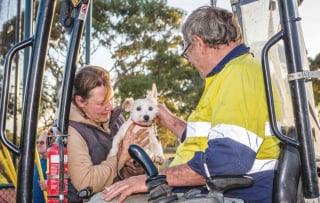 Illustration de l'article : Une chienne de 14 ans coincée dans un conduit sous-terrain mobilise un engin de chantier pour être sauvée