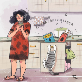 Illustration de l'article : 15 dessins illustrant avec poésie et humour ce qu'était la vie avec un chat pendant le confinement
