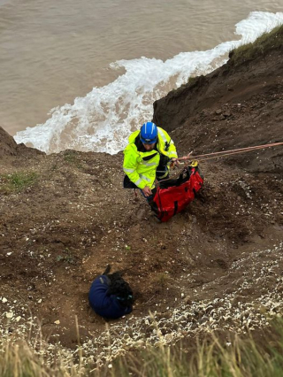 Illustration de l'article : Une équipe de secours spécialisée, seul espoir pour un chien sur le point de tomber d'une falaise