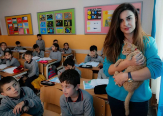 Illustration de l'article : Un chat fait irruption dans une classe de primaire, la maîtresse et les écoliers font tout leur possible pour que le chat puisse rester dans leur établissement