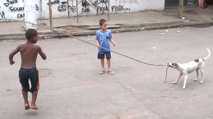 Illustration : Ce chien qui adore jouer à la corde à sauter avec les enfants est le chouchou de la favela