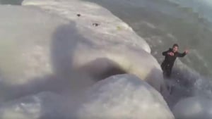 Illustration : (Vidéo) Il sauve son chien tombé dans les eaux gelées d'un lac et reste coincé à son tour