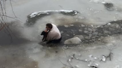 Illustration : Alerté par son chien, il saute dans l'eau glacée pour en sauver un autre