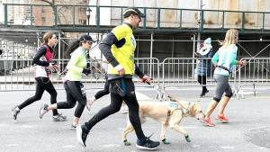 Illustration : Grâce à ses 3 chiens, il devient le premier aveugle à finir un semi-marathon sans guide humain