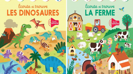 Illustration : Ces livres sonores magnifiquement illustrés invitent les tout-petits à découvrir les dinosaures et la ferme !