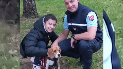 Illustration : Un garçon et sa chienne perdue réunis grâce à un gendarme et sa femme