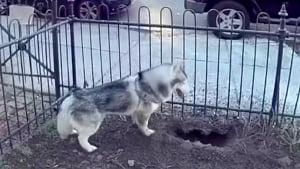 Illustration : Un Husky devient le héros de tout le quartier qu'il a sauvé en creusant un trou