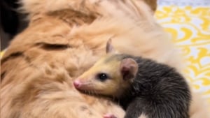 Illustration : "Un chat se prend d'affection pour un bébé opossum qui voit en lui le papa de substitution parfait (vidéo)"